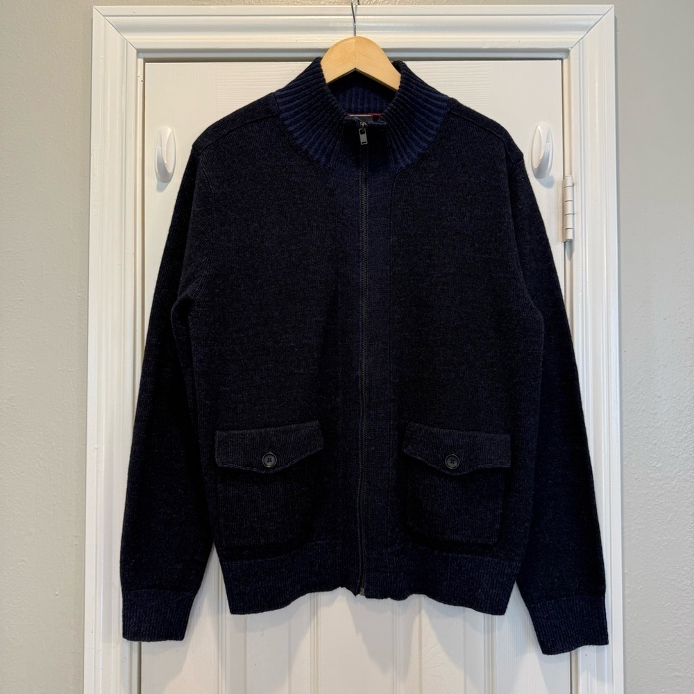 Neiman Marcus Cardigan Men’s Size Large Blue Wool Full Zip Sweater Jacket Preppy